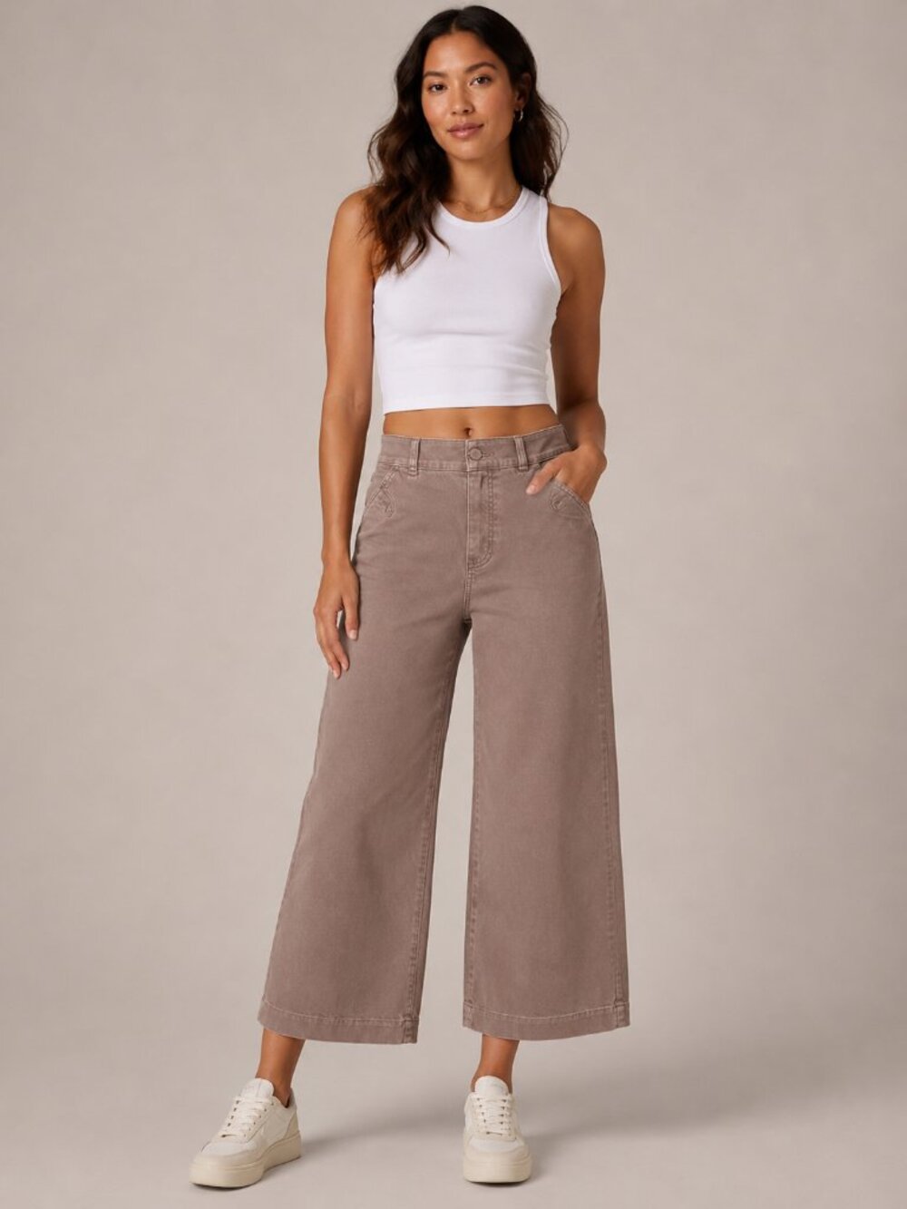 Spanx Stretch Twill Wide Leg Crop Pants Cedar Size Med EUC #5188